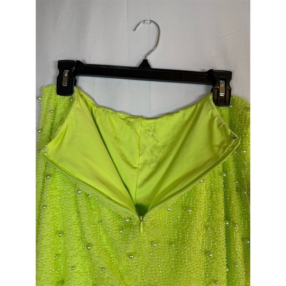 Oh Polly Skirt Womens Size 10 Lime Green Pearl Embellished Midi High - Picture 10 of 12